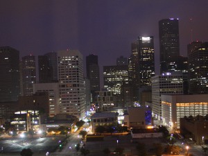 Houston Downtown Skyline with the lights on